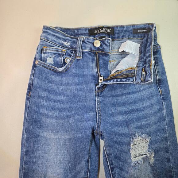 Judy Blue Mid Rise Distressed Raw Hem Skinny Fit Jeans Women's Size 0/24 - Picture 5 of 5